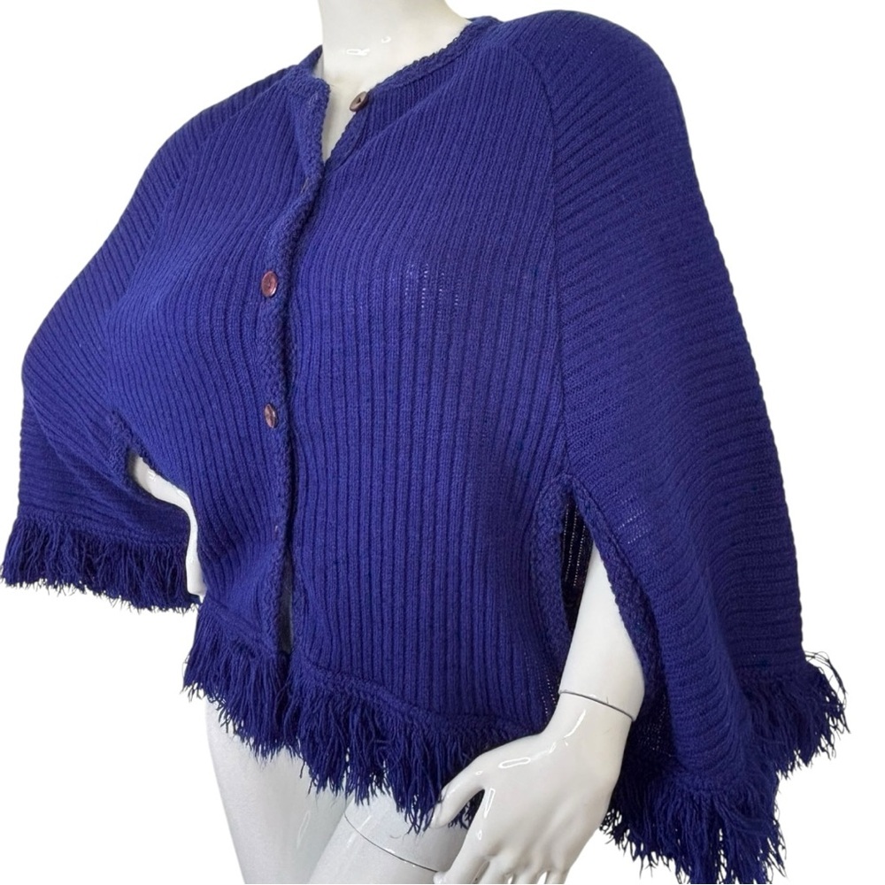 Lane Bryant vintage knit sweater top Navy Royal cape Women's Poncho Fringe plus - Picture 7 of 17